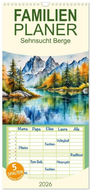 Familienplaner 2026 - Sehnsucht Berge mit 5 Spalten (Wandkalender, 21 x 45 cm) CALVENDO - 