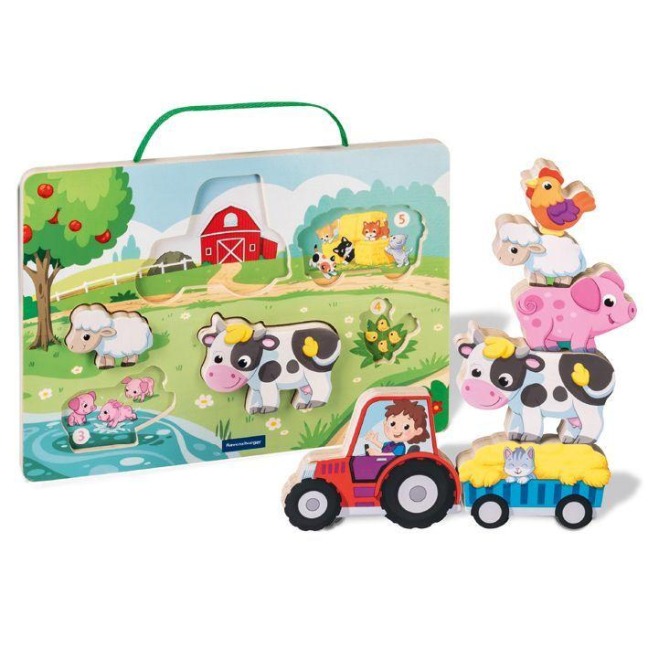 Play+ Magnetisches Holz-Zähl-Puzzle: Bauernhof - ab 12 Monate - 