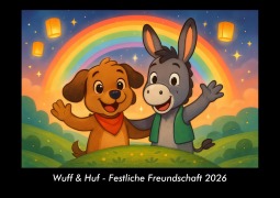Cover-Bild zum Titel 'Wuff & Huf - Festliche Freundschaft 2026 Fotokalender DIN A3' von 'Kevin Heber, Tobias Schmitt'