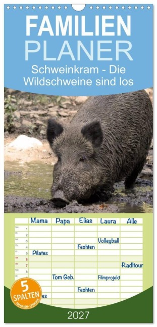 Familienplaner 2027 - Schweinkram - Die Wildschweine sind los mit 5 Spalten (Wandkalender, 21 x 45 cm) CALVENDO - Antje Lindert-Rottke