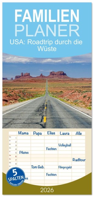Familienplaner 2026 - USA: Roadtrip durch die Wüste mit 5 Spalten (Wandkalender, 21 x 45 cm) CALVENDO - Fotosvonlucke Fotosvonlucke