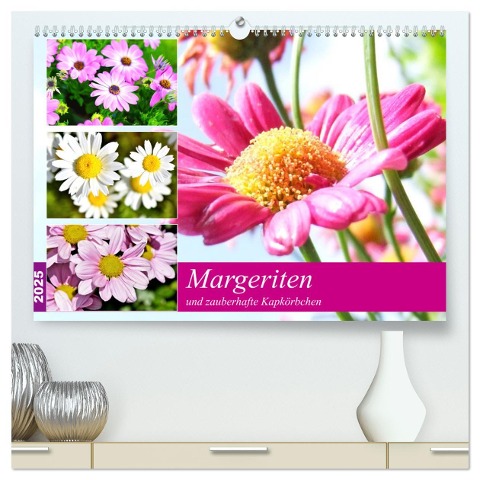 Margeriten und zauberhafte Kapkörbchen (hochwertiger Premium Wandkalender 2025 DIN A2 quer), Kunstdruck in Hochglanz - Rose Hurley