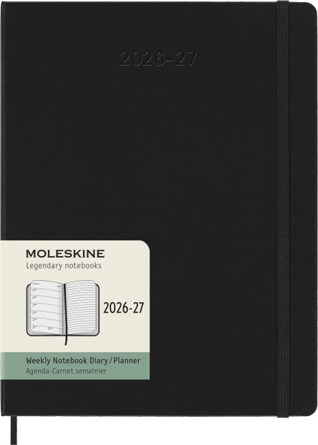 Moleskine 18 Monate Wochen Notizkalender 2026/2027, XL, 1 Wo = 1 Seite, Rechts linierte Seite, Fester Einband, Schwarz - 
