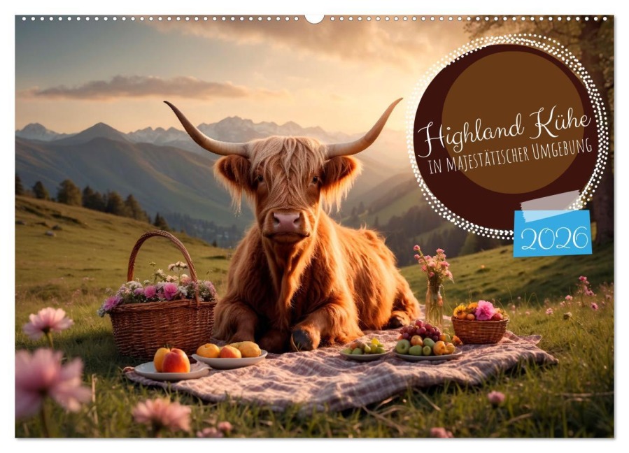 Highland Kühe (Wandkalender 2026 DIN A2 quer), CALVENDO Monatskalender - Heidi Spiegler