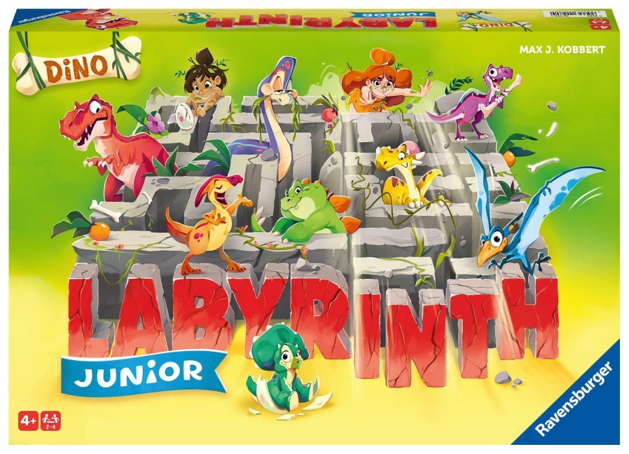 Ravensburger® 20980 - Dino Junior Labyrinth - Familienklassiker für die Kleinen, Spiel für Kinder ab 4 Jahren - Gesellschaftspiel geeignet für 2-4 Spieler, Junior-Ausgabe mit Dinosaurier-Thema - Max Kobbert