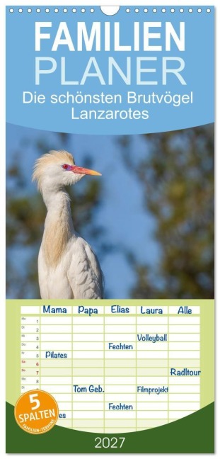 Familienplaner 2027 - Die schönsten Brutvögel Lanzarotes mit 5 Spalten (Wandkalender, 21 x 45 cm) CALVENDO - Erika Post