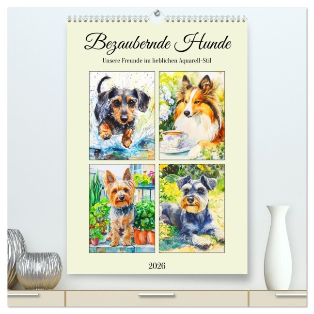 Bezaubernde Hunde. Unsere Freunde im lieblichen Aquarell-Stil (hochwertiger Premium Wandkalender 2026 DIN A2 hoch), Kunstdruck in Hochglanz - Rose Hurley