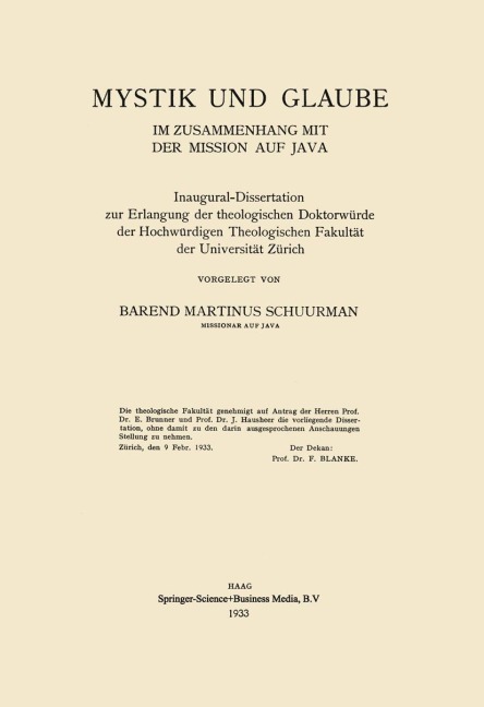 Mystik und Glaube im Zusammenhang mit der Mission auf Java - Barend Martinus Schuurman