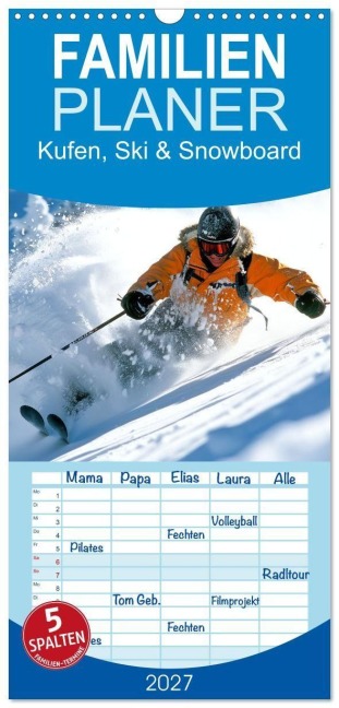 Familienplaner 2027 - Kufen, Ski & Snowboard mit 5 Spalten (Wandkalender, 21 x 45 cm) CALVENDO - Peter Roder