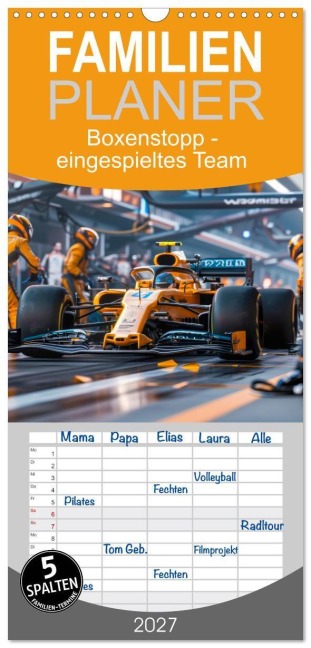 Familienplaner 2027 - Boxenstopp - eingespieltes Team mit 5 Spalten (Wandkalender, 21 x 45 cm) CALVENDO - Peter Roder