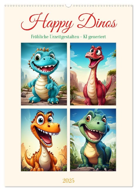 Happy Dinos (Wandkalender 2025 DIN A2 hoch), CALVENDO Monatskalender - Cathrin Illgen
