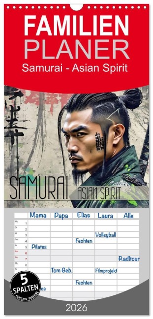 Familienplaner 2026 - Samurai - Asian Spirit mit 5 Spalten (Wandkalender, 21 x 45 cm) CALVENDO - Renate Utz