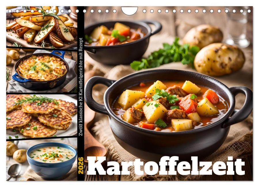 Kartoffelzeit - Zwölf klassische KI Kartoffelgerichte mit Rezept (Wandkalender 2026 DIN A4 quer), CALVENDO Monatskalender - Fred Schimak