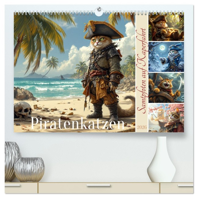 Piratenkatzen- Samtpfoten auf Kaperfahrt (hochwertiger Premium Wandkalender 2026 DIN A2 quer), Kunstdruck in Hochglanz - 