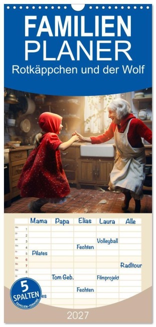 Familienplaner 2027 - Rotkäppchen und der Wolf mit 5 Spalten (Wandkalender, 21 x 45 cm) CALVENDO - Dirk Meutzner