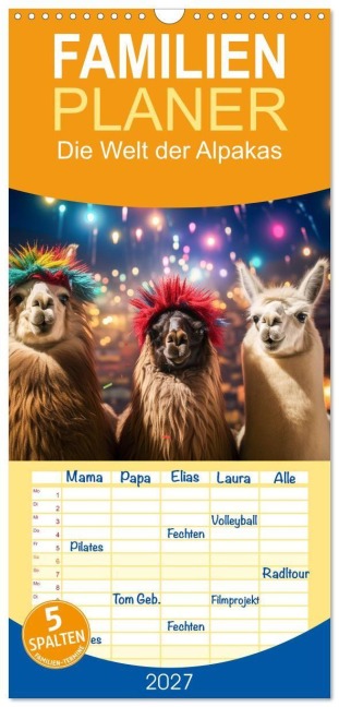 Familienplaner 2027 - Die Welt der Alpakas mit 5 Spalten (Wandkalender, 21 x 45 cm) CALVENDO - Steffen Gierok-Latniak