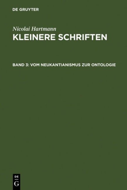 Vom Neukantianismus zur Ontologie - Nicolai Hartmann