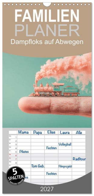 Familienplaner 2027 - Dampfloks auf Abwegen mit 5 Spalten (Wandkalender, 21 x 45 cm) CALVENDO - Anne Seltmann
