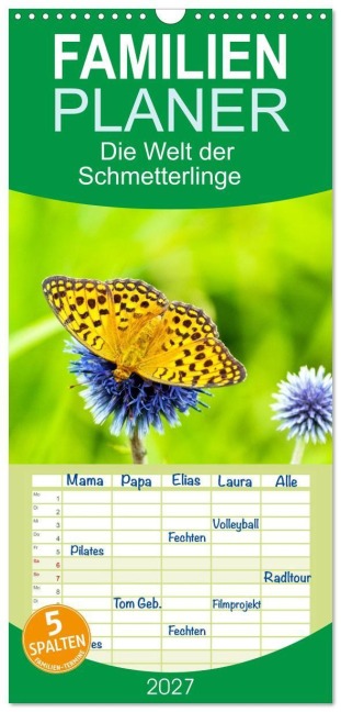 Familienplaner 2027 - Die Welt der Schmetterlinge mit 5 Spalten (Wandkalender, 21 x 45 cm) CALVENDO - Marcus Reckziegel