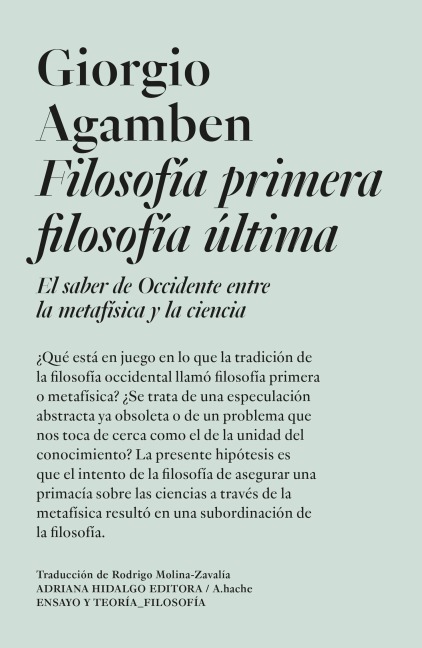 Filosofía primera filosofía última - Giorgio Agamben