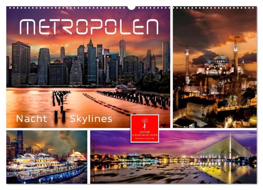 Metropolen - Nacht Skylines (Wandkalender 2026 DIN A2 quer), CALVENDO Monatskalender - Peter Roder