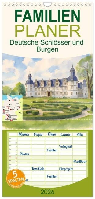 Familienplaner 2026 - Deutsche Schlösser und Burgen mit 5 Spalten (Wandkalender, 21 x 45 cm) CALVENDO - Claudia Kleemann