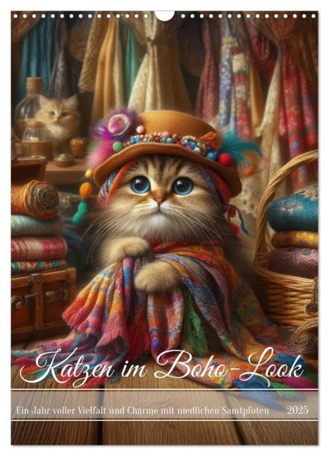 Katzen im Boho-Look - Ein Jahr voller Vielfalt und Charme mit niedlichen Samtpfoten (Wandkalender 2025 DIN A3 hoch), CALVENDO Monatskalender - Fotodesign Verena Scholze