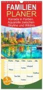 Cover-Bild zum Titel 'Familienplaner 2027 - Kanada in Farben. Aquarelle zwischen Skyline und Wildnis mit 5 Spalten (Wandkalender, 21 x 45 cm) CALVENDO' von 'Rose Hurley'