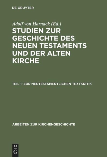 Zur neutestamentlichen Textkritik - Adolf Harnack
