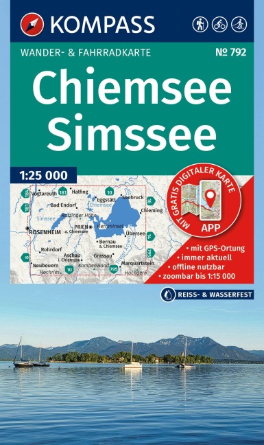 KOMPASS Wanderkarte 792 Chiemsee, Simssee 1:25.000 - 