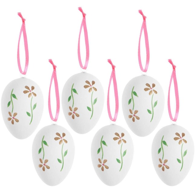 Deko-Eier Set, Weiß/Gold, 6 Stück, 6 x 4cm - 