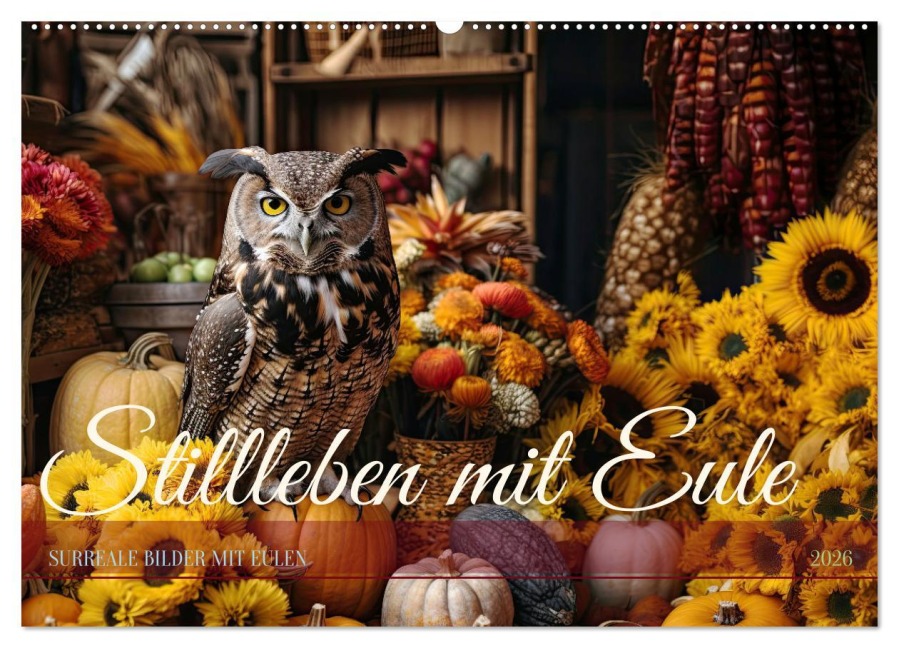 Stillleben mit Eule (Wandkalender 2026 DIN A2 quer), CALVENDO Monatskalender - HanneLeese HanneLeese