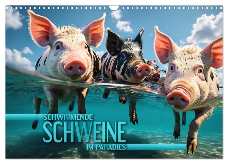 Schwimmende Schweine im Paradies (Wandkalender 2025 DIN A3 quer), CALVENDO Monatskalender - Renate Utz