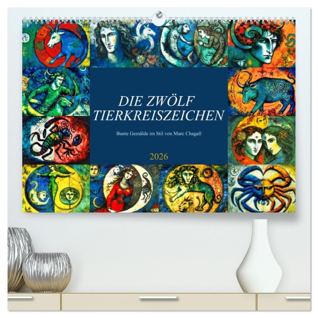 Die zwölf Tierkreiszeichen (hochwertiger Premium Wandkalender 2026 DIN A2 quer), Kunstdruck in Hochglanz - Sabine Löwer