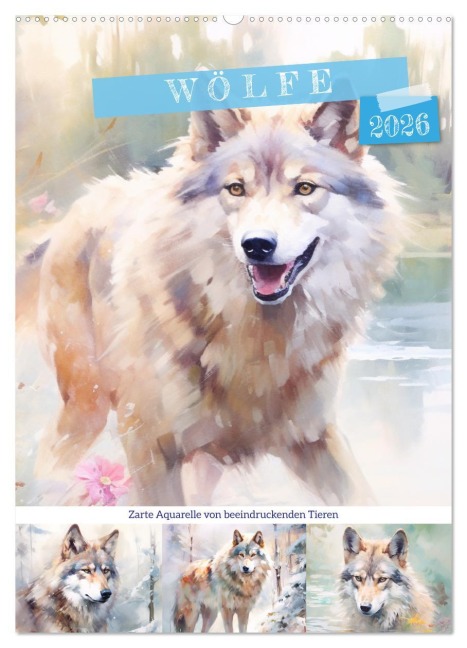 Wölfe. Zarte Aquarelle von beeindruckenden Tieren (Wandkalender 2026 DIN A2 hoch), CALVENDO Monatskalender - Rose Hurley