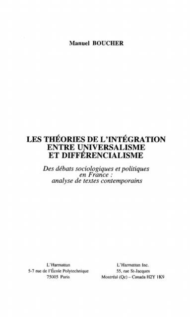 LES THEORIES DE L'INTEGRATION - Manuel Boucher