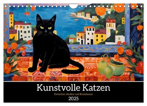 Kunstvolle Katzen (Wandkalender 2025 DIN A4 quer), CALVENDO Monatskalender - HollywayArt HollywayArt