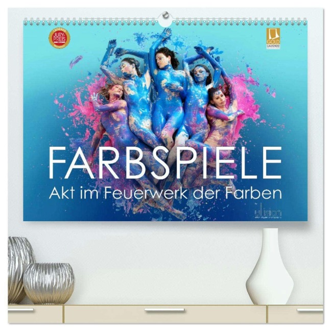 FARBSPIELE - Akt im Feuerwerk der Farben (hochwertiger Premium Wandkalender 2026 DIN A2 quer), Kunstdruck in Hochglanz - Ulrich Allgaier (Ullision)