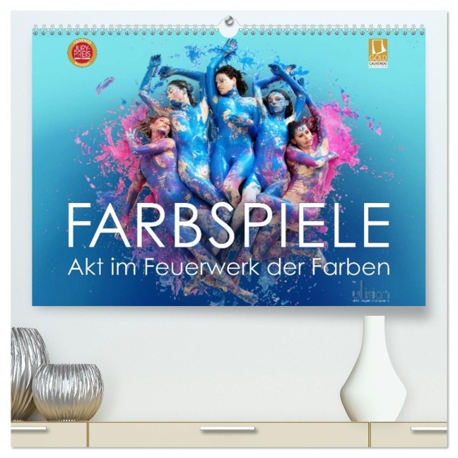FARBSPIELE - Akt im Feuerwerk der Farben (hochwertiger Premium Wandkalender 2026 DIN A2 quer), Kunstdruck in Hochglanz - Ulrich Allgaier (Ullision)