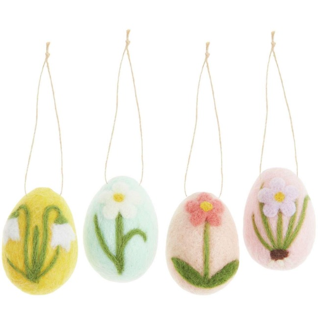 Aufhänger Filz-Osterei Blumendesign, 4 Stück, 6 x 4cm - 
