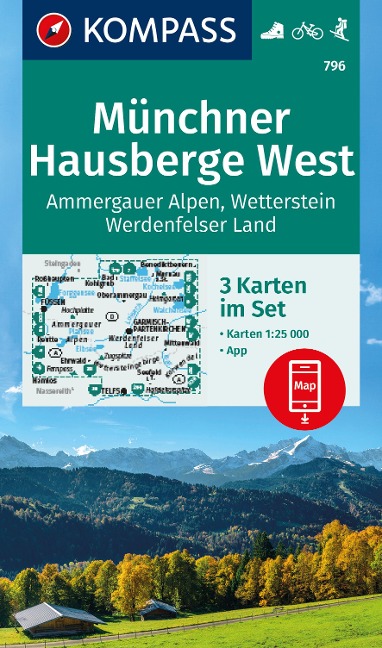 KOMPASS Wanderkarten-Set 796 Münchner Hausberge West, Ammergauer Alpen, Wetterstein, Werdenfelser Land (3 Karten) 1:25.000 - 