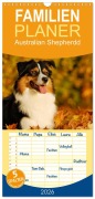 Cover-Bild zum Titel 'Familienplaner 2026 - Bekannt wie ein bunter Hund. Australian Shepherd mit 5 Spalten (Wandkalender, 21 x 45 cm) CALVENDO' von 'Sigrid Starick'