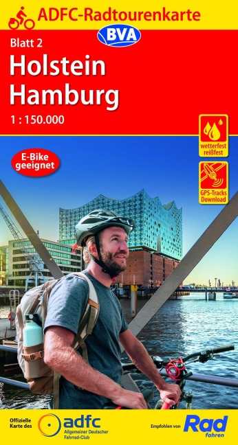 ADFC-Radtourenkarte 2 Holstein Hamburg 1:150.000, reiß- und wetterfest, E-Bike geeignet, GPS-Tracks Download - 