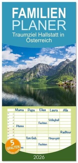 Familienplaner 2026 - Traumziel Hallstatt in Österreich mit 5 Spalten (Wandkalender, 21 x 45 cm) CALVENDO - Andreas Völkel