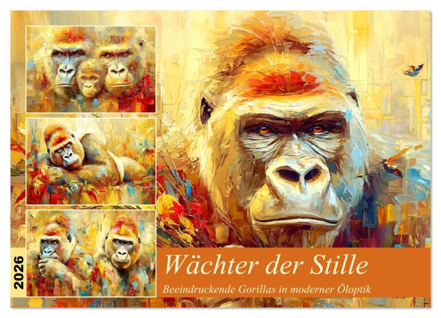 Wächter der Stille. Beeindruckende Gorillas in moderner Öloptik (Wandkalender 2026 DIN A2 quer), CALVENDO Monatskalender - Rose Hurley