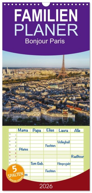 Familienplaner 2026 - Bonjour Paris mit 5 Spalten (Wandkalender, 21 x 45 cm) CALVENDO - Gunnar Lentz