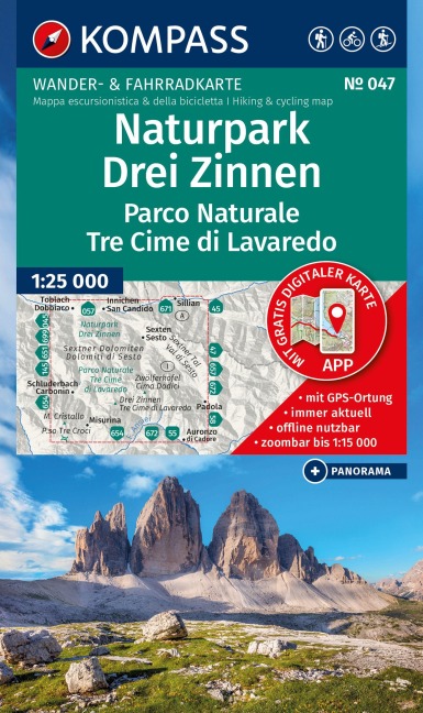 KOMPASS Wanderkarte 047 Naturpark Drei Zinnen, Parco Naturale Tre Cime di Lavaredo 1:25.000 - 