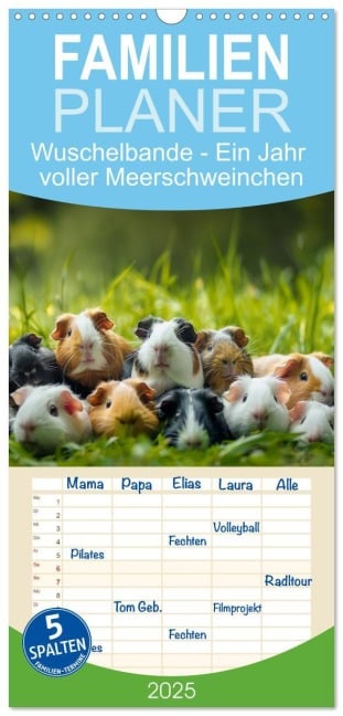 Familienplaner 2025 - Wuschelbande - Ein Jahr voller Meerschweinchen mit 5 Spalten (Wandkalender, 21 x 45 cm) CALVENDO - 