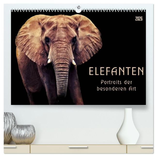 Elefanten - Portraits der besonderen Art (hochwertiger Premium Wandkalender 2026 DIN A2 quer), Kunstdruck in Hochglanz - AD DESIGN Photo PhotoArt Dölling