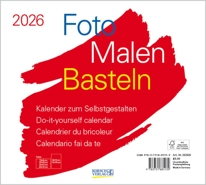 Foto-Malen-Basteln Bastelkalender quer weiß 2026 - 